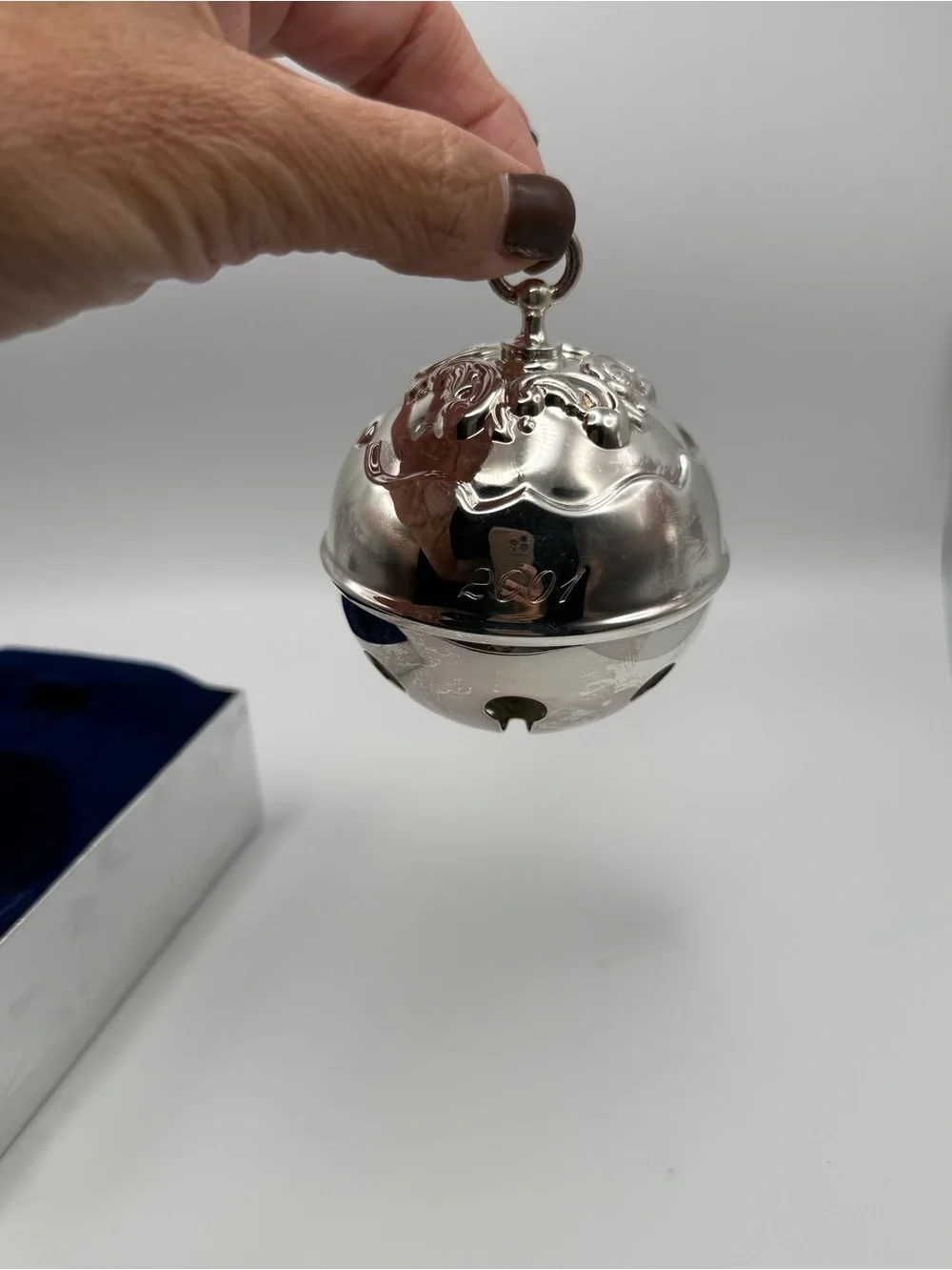 Reed & Barton 2001 Holly Bell Silverplate Christmas Ornament w/ Box Engraved